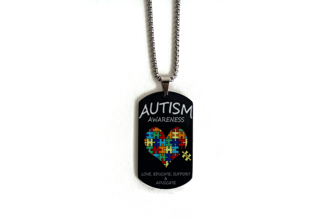 Autism Awareness Stainless Steel Dog Tag Necklace