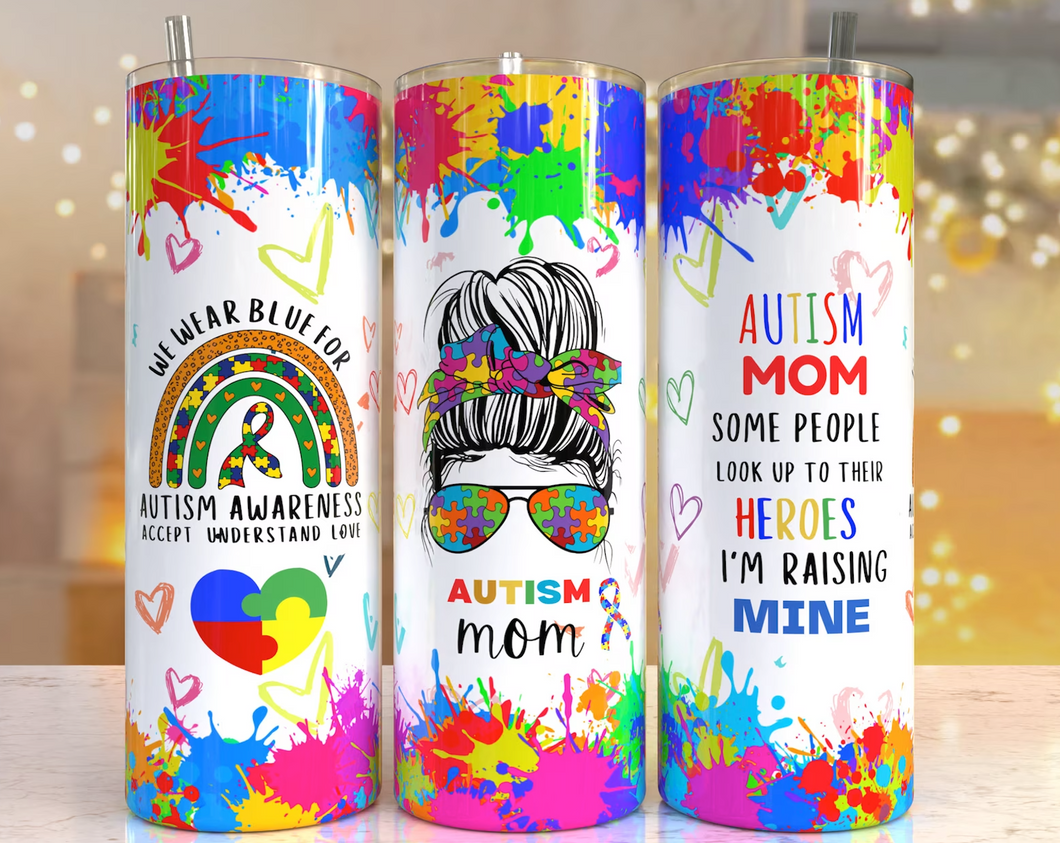 Autism Awareness Insulated 20oz Skinny Tumbler with Lid and Stainless Steel Straw